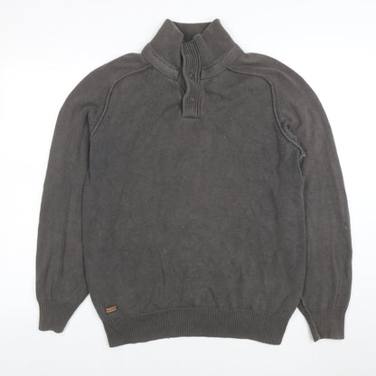 Rochas John Rocha Men’s Grey Cotton 1/4 Zip High Neck Jumper M