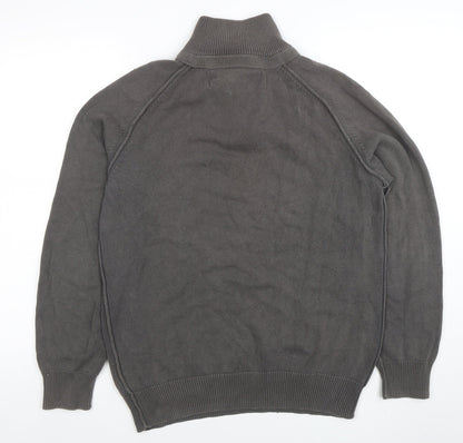 Rochas John Rocha Men’s Grey Cotton 1/4 Zip High Neck Jumper M