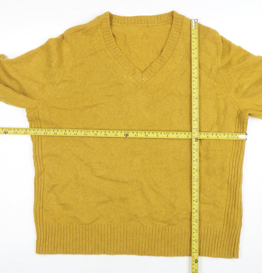 Marks and Spencer Women Yellow V-Neck Wool Blend Jumper Size 18