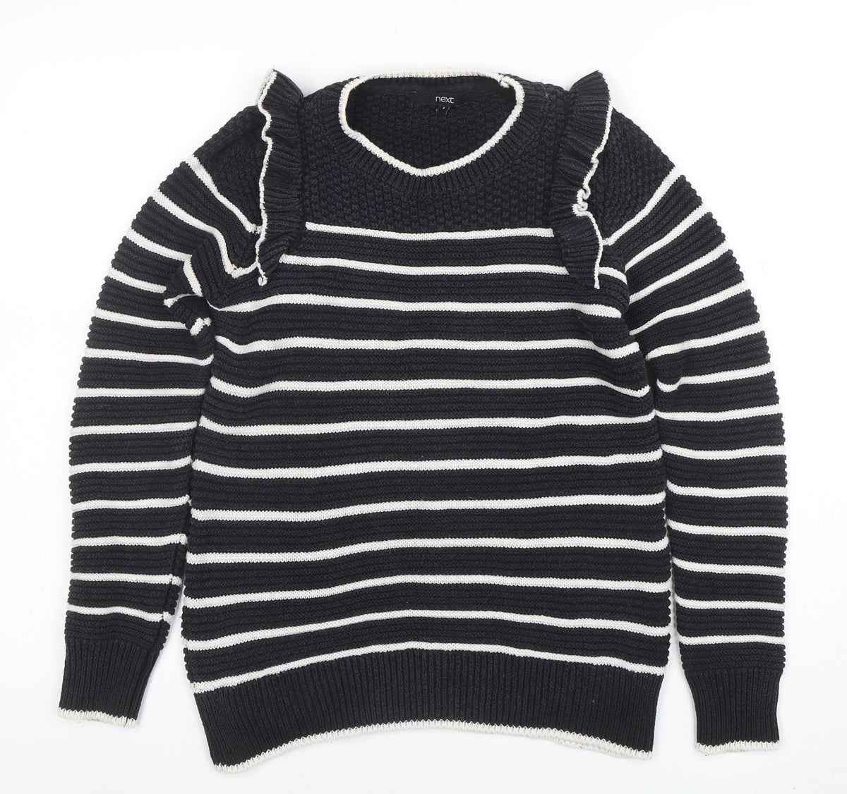 Next Women's Black Striped Ruffle Knit Jumper Size 8