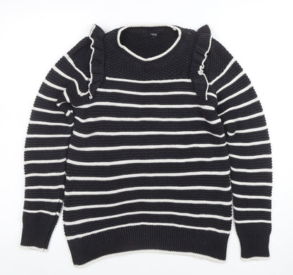 Next Women's Black Striped Ruffle Knit Jumper Size 8