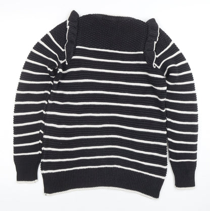Next Women's Black Striped Ruffle Knit Jumper Size 8
