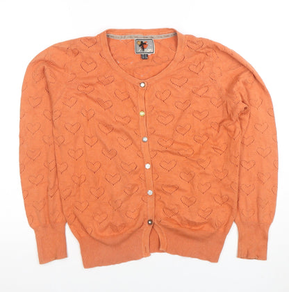 Yumi Womens Orange Heart Knit Cotton Cardigan Size 14