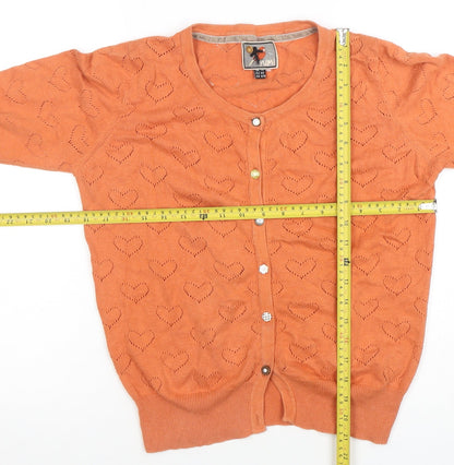 Yumi Womens Orange Heart Knit Cotton Cardigan Size 14