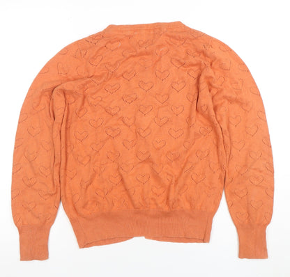 Yumi Womens Orange Heart Knit Cotton Cardigan Size 14