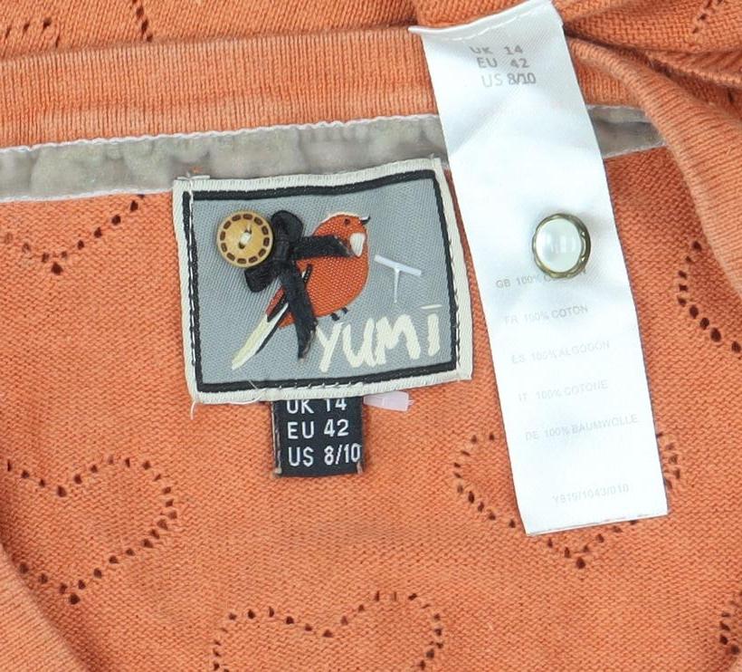 Yumi Womens Orange Heart Knit Cotton Cardigan Size 14