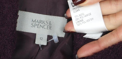 Marks and Spencer Women's Purple Wool Pea Coat Jacket Size 12