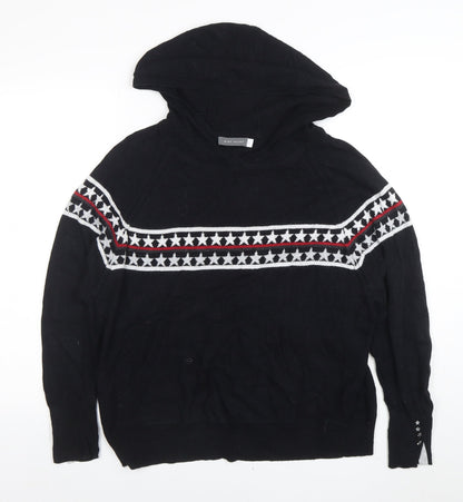 Mint Velvet Women Black Star Knit Hooded Jumper Medium