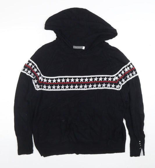 Mint Velvet Women Black Star Knit Hooded Jumper Medium