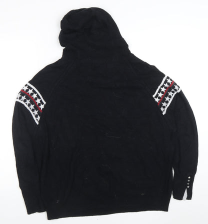 Mint Velvet Women Black Star Knit Hooded Jumper Medium