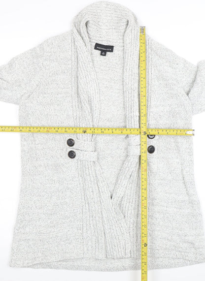 Fortune + Ivy Women’s Grey Petite M Cardigan Knit Jumper