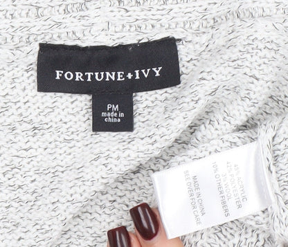 Fortune + Ivy Women’s Grey Petite M Cardigan Knit Jumper