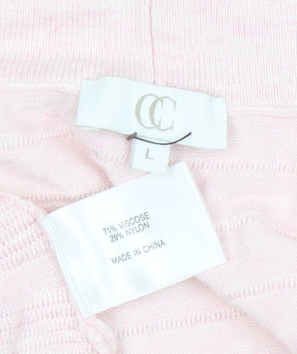 CC Women Pink Knit Cardigan L Lightweight Open Front