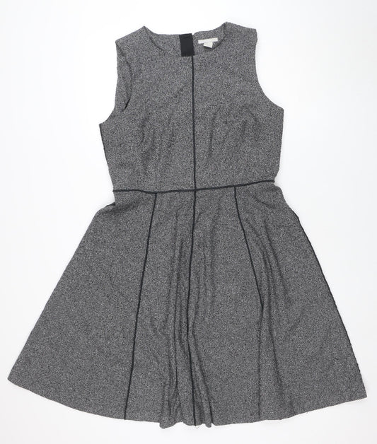 H&M Women Grey Tweed Fit & Flare Sleeveless Dress Size 14