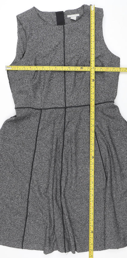 H&M Women Grey Tweed Fit & Flare Sleeveless Dress Size 14