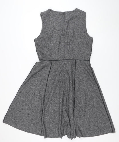 H&M Women Grey Tweed Fit & Flare Sleeveless Dress Size 14