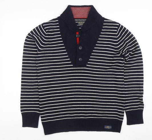 Polo Jeans Company Men's Blue Striped Knit Roll Neck Jumper Size M