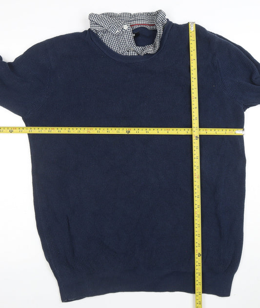 Jacamo Men’s Blue Waffle-Knit Cotton Blend Crew Neck Jumper Size L