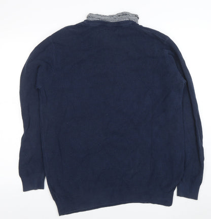 Jacamo Men’s Blue Waffle-Knit Cotton Blend Crew Neck Jumper Size L