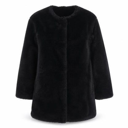 ZARA Women Black Faux Fur Mid-Length Coat XS