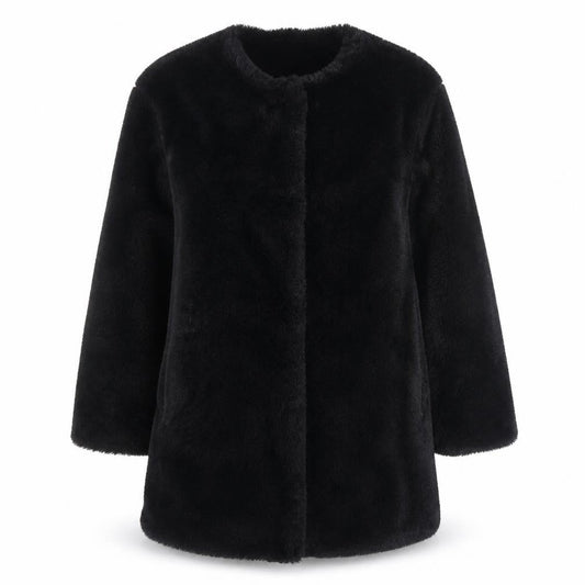 ZARA Women Black Faux Fur Mid-Length Coat XS