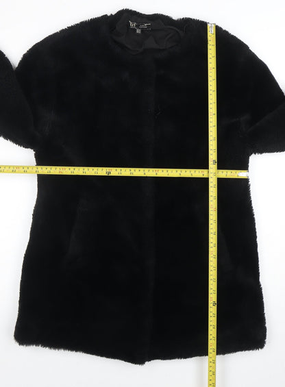 ZARA Women Black Faux Fur Mid-Length Coat XS