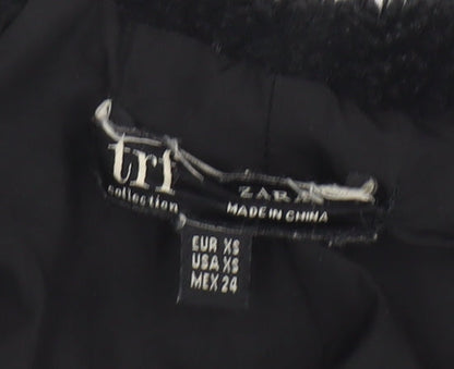 ZARA Women Black Faux Fur Mid-Length Coat XS