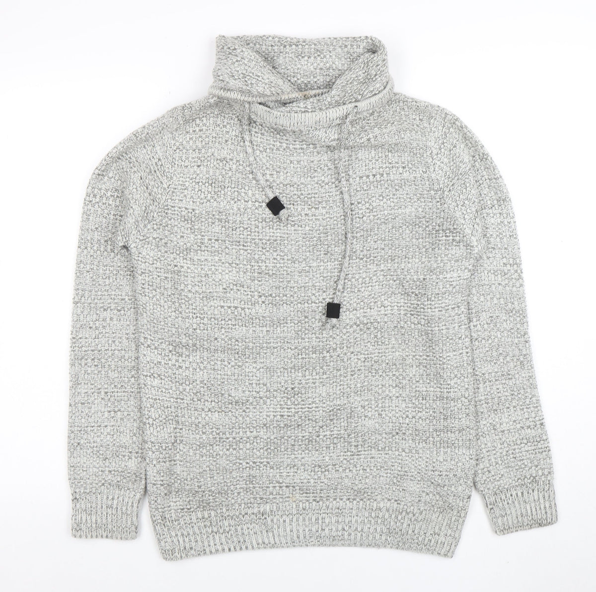 Pull & Bear Men's Grey Roll Neck Chunky Knit Jumper XS