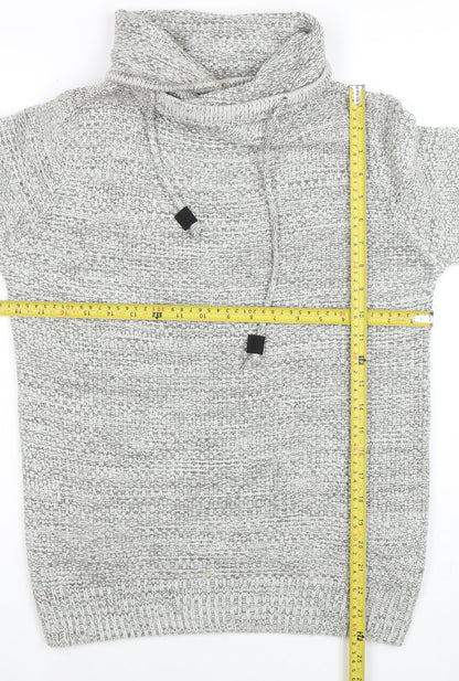 Pull & Bear Men's Grey Roll Neck Chunky Knit Jumper XS