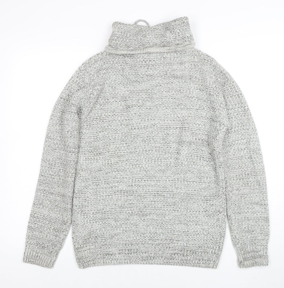 Pull & Bear Men's Grey Roll Neck Chunky Knit Jumper XS
