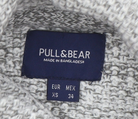 Pull & Bear Men's Grey Roll Neck Chunky Knit Jumper XS
