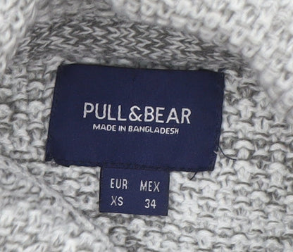 Pull & Bear Men's Grey Roll Neck Chunky Knit Jumper XS