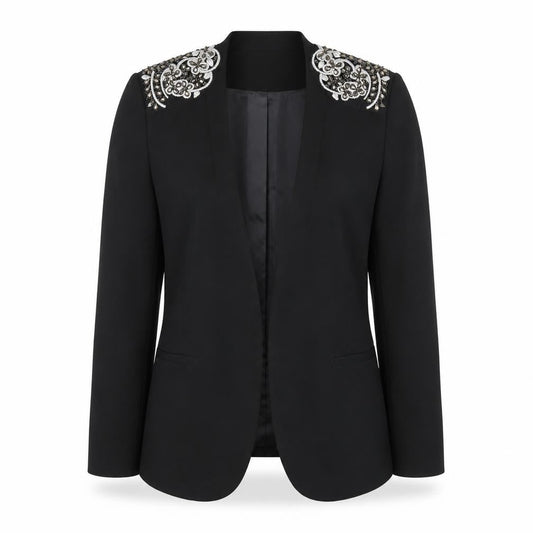 H&M Women's Black Embellished Tuxedo Blazer Size 10