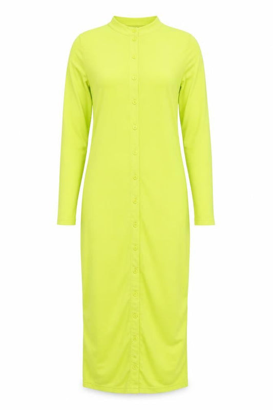Front view of Missguided Women's Yellow Long Sleeve Button Shirt Dress, size 8