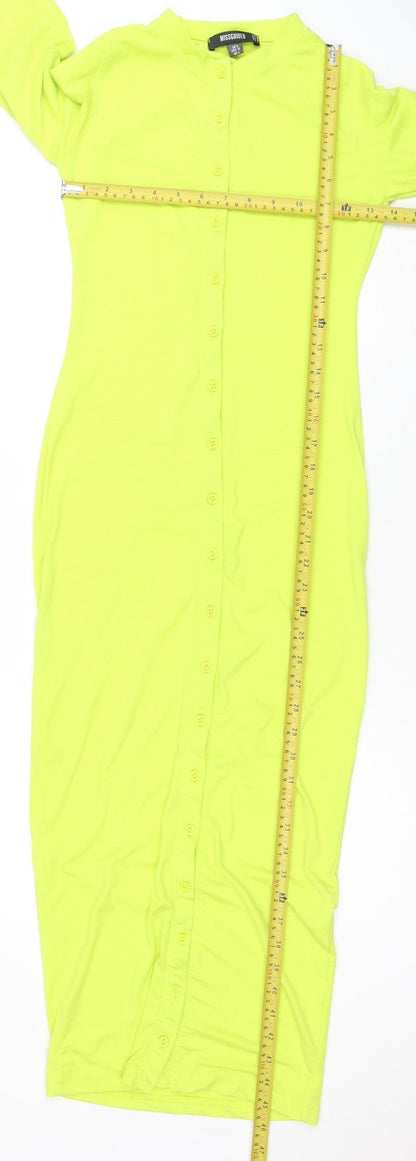 Missguided Women's Yellow Long Sleeve Button Shirt Dress Size 8