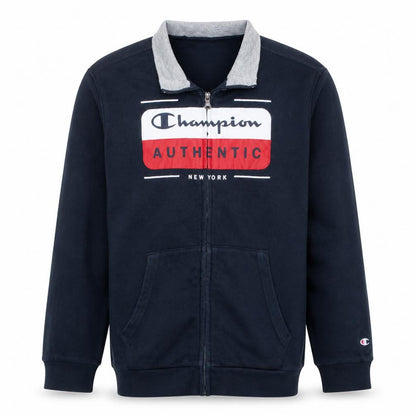 Front view of Champion boys’ blue full zip fleece sweatshirt xl 13-14 years logo authentic