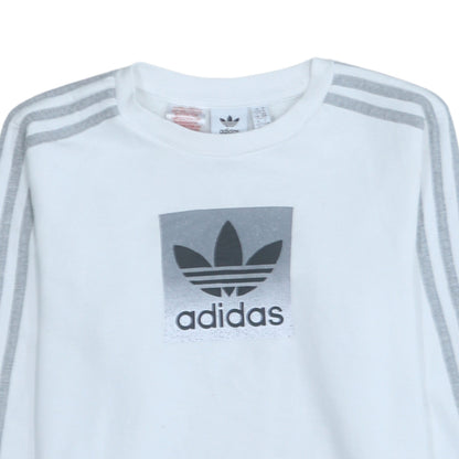 Adidas Boys White Long Sleeve Pullover Sweatshirt Size 11-12 Years