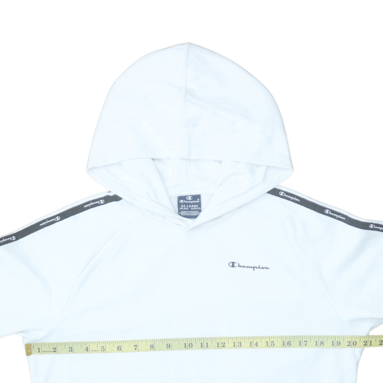 Champion Boys White Pullover Hoodie 15-16 Years Cotton Blend Logo Tape