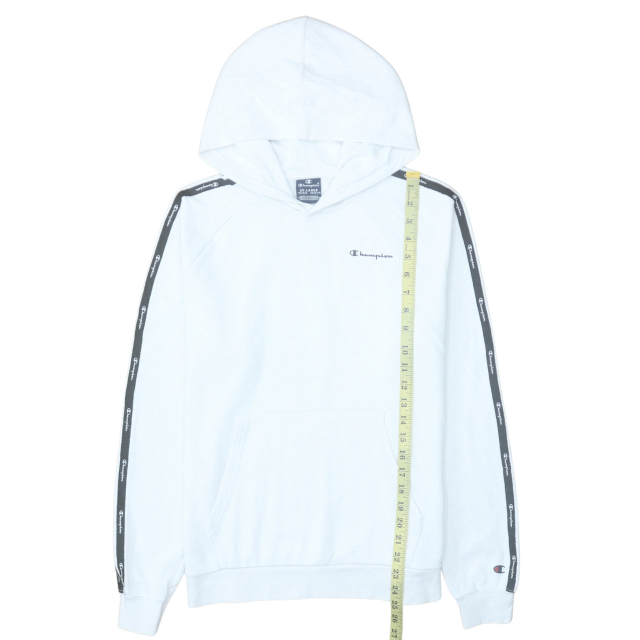 Champion Boys White Pullover Hoodie 15-16 Years Cotton Blend Logo Tape