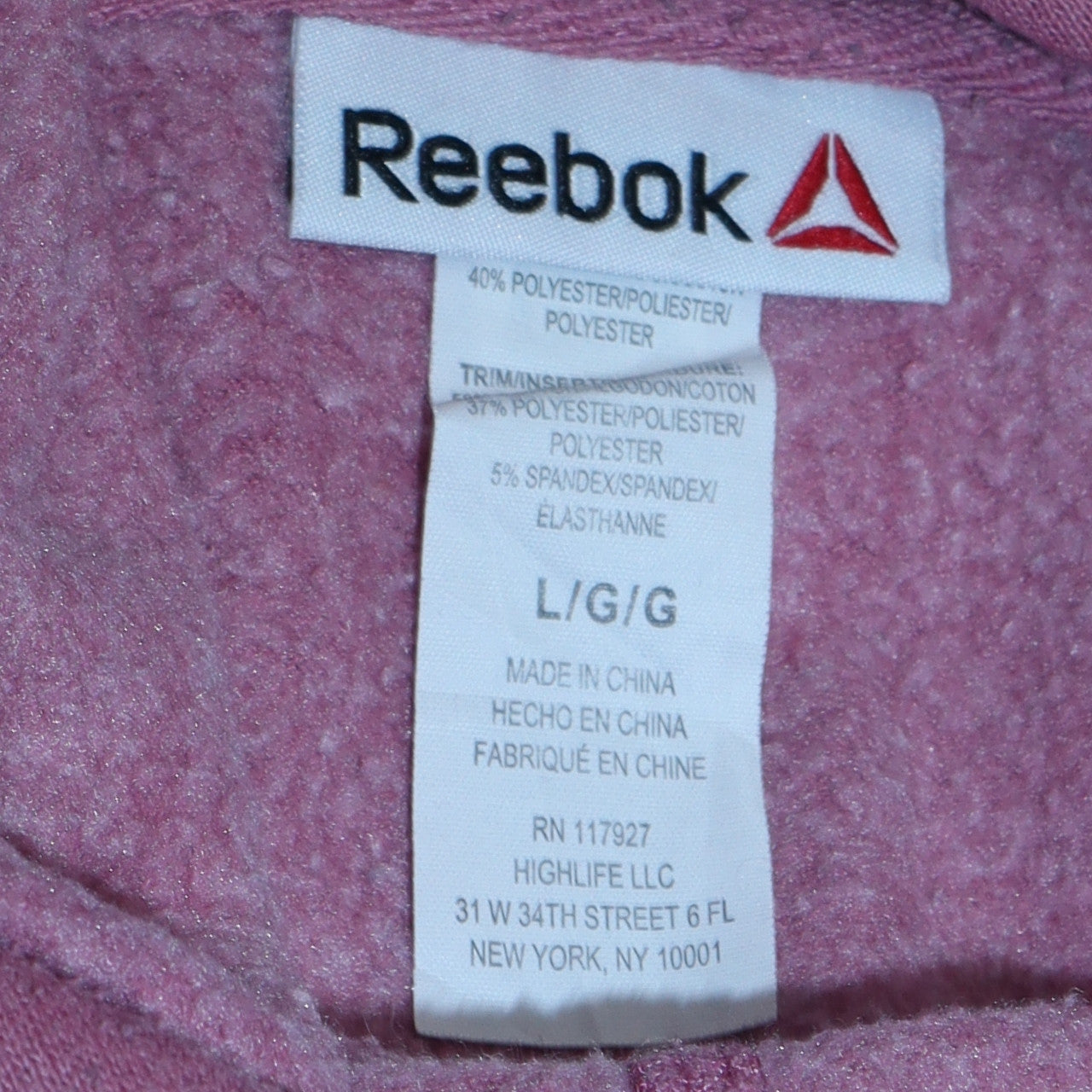 Womens UK Size L Reebok Pink Pullover Hoodie