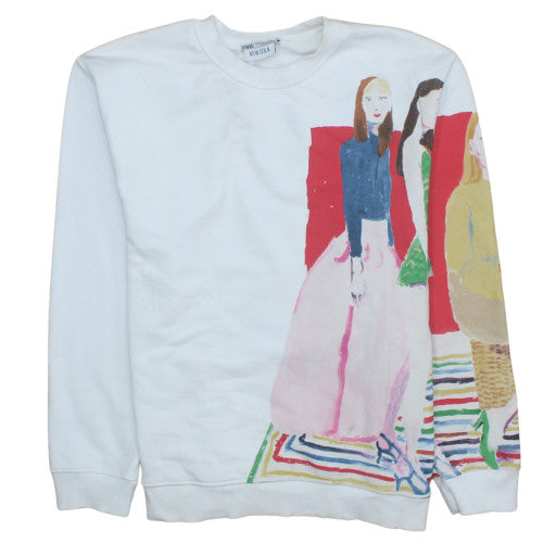 Womens UK Size M Zara White Pullover Sweatshirt
