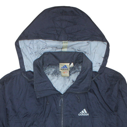 Adidas Men's Blue Hooded Windbreaker Jacket Size S