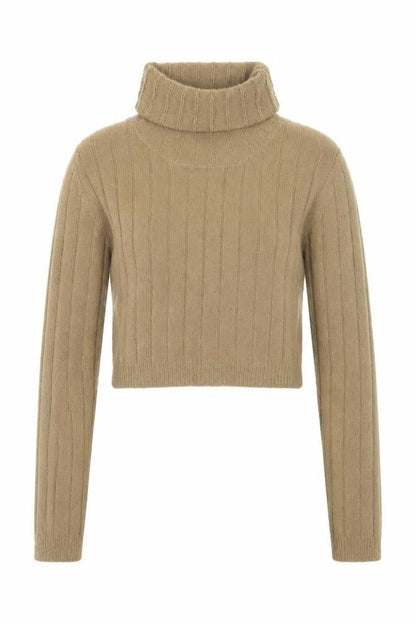 Pink Vanilla Women Beige Roll Neck Ribbed Knit Jumper M/L