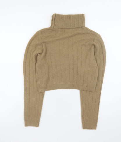 Pink Vanilla Women Beige Roll Neck Ribbed Knit Jumper M/L