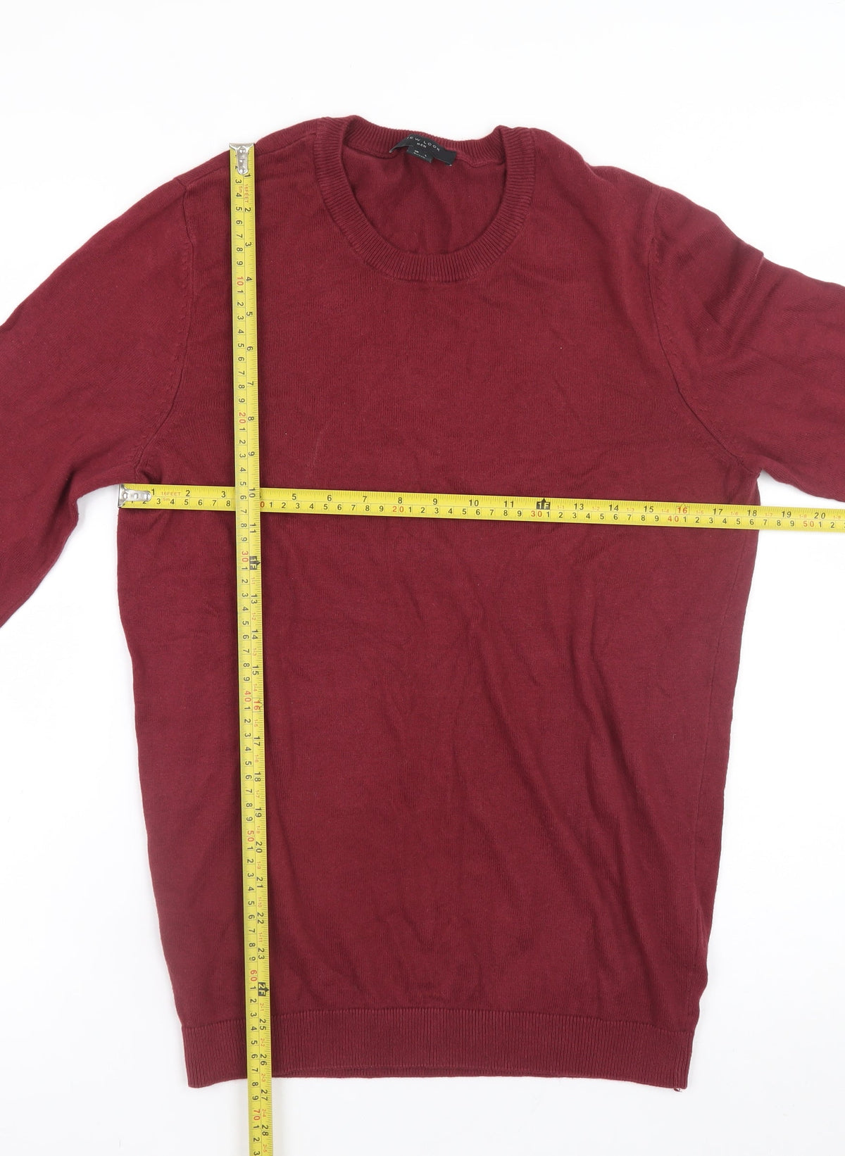 New Look Men Red Cotton Crew Neck Pullover Jumper Size S