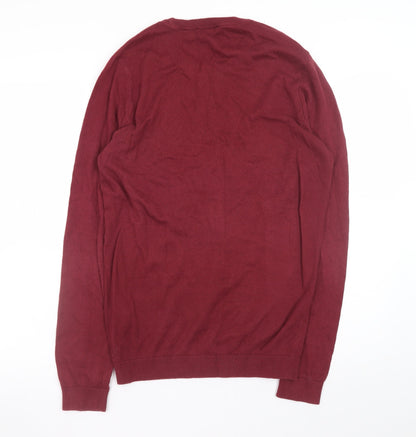 New Look Men Red Cotton Crew Neck Pullover Jumper Size S
