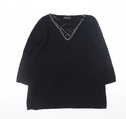 SKY Women’s Black Beaded V-Neck Pullover Jumper Size 4