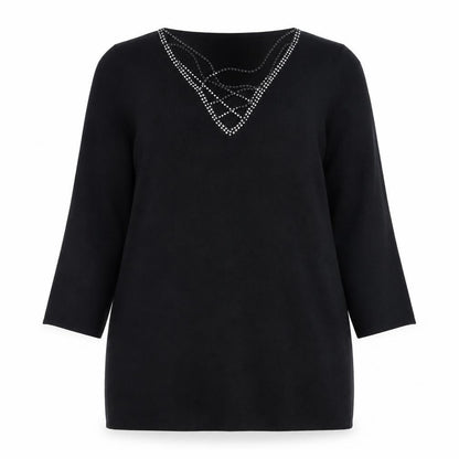 SKY Women’s Black Beaded V-Neck Pullover Jumper Size 4