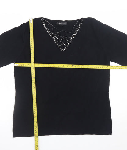 SKY Women’s Black Beaded V-Neck Pullover Jumper Size 4