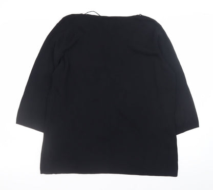 SKY Women’s Black Beaded V-Neck Pullover Jumper Size 4